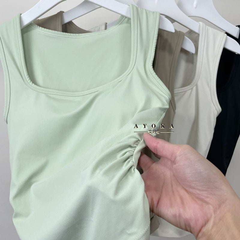 Soft And Waxy! Lulu Mid-Length Yoga Vest With Integrated Fixed Cup To Hold Secondary Breasts, Running Fitness Top For Outer Wear - Image 5